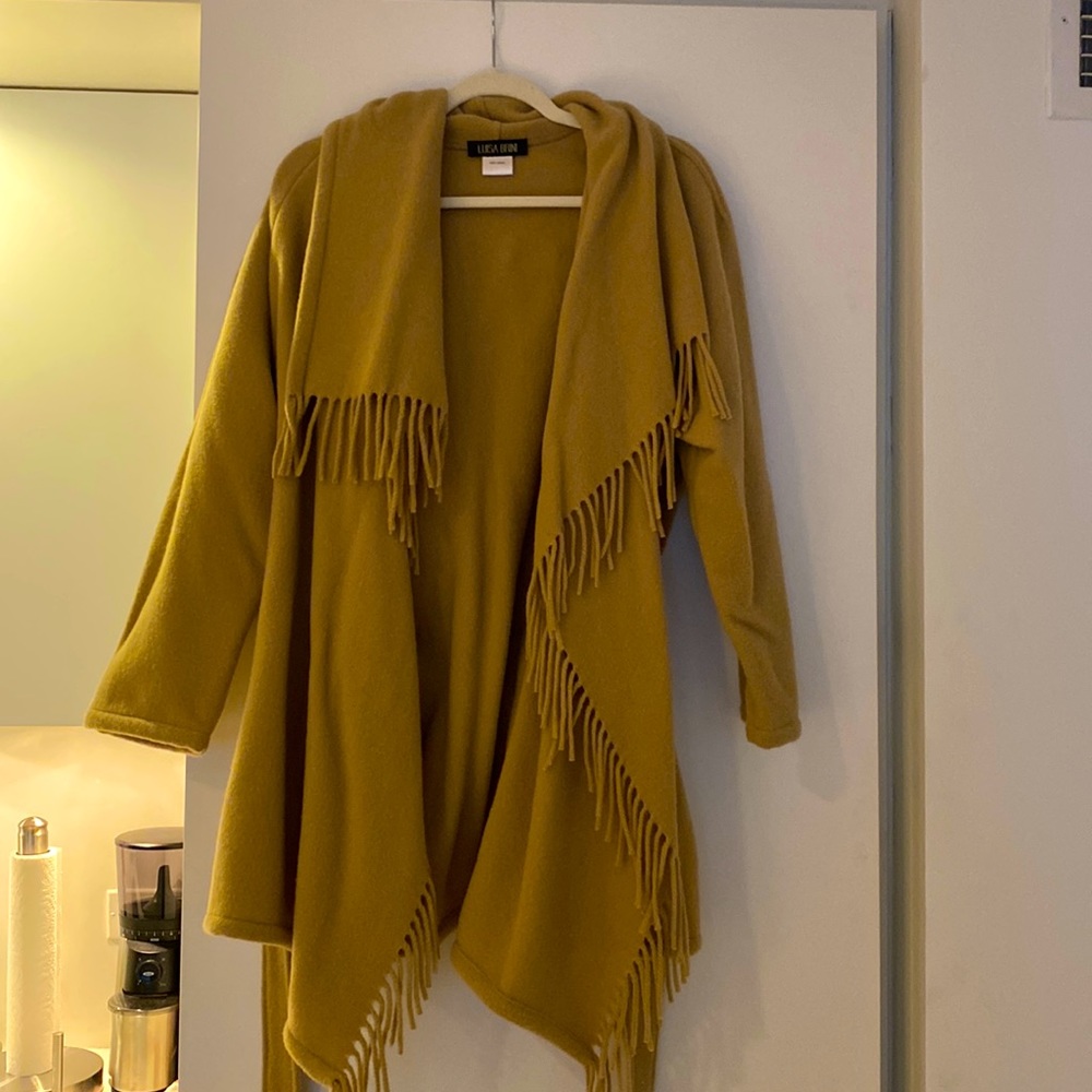 Luisa Brini wool camel fringe wrap coat